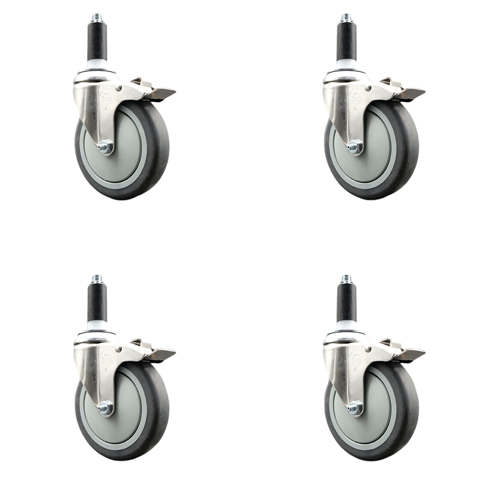 Thermoplastic Rubber Swivel Stem Caster Set of 4 with 5 Inch Caster Wheels - 1" Expanding Stems - 316 Stainless Steel Casters - Includes 4 Swivel Casters with Total Lock Brakes - Service Caster Brand — photo 1