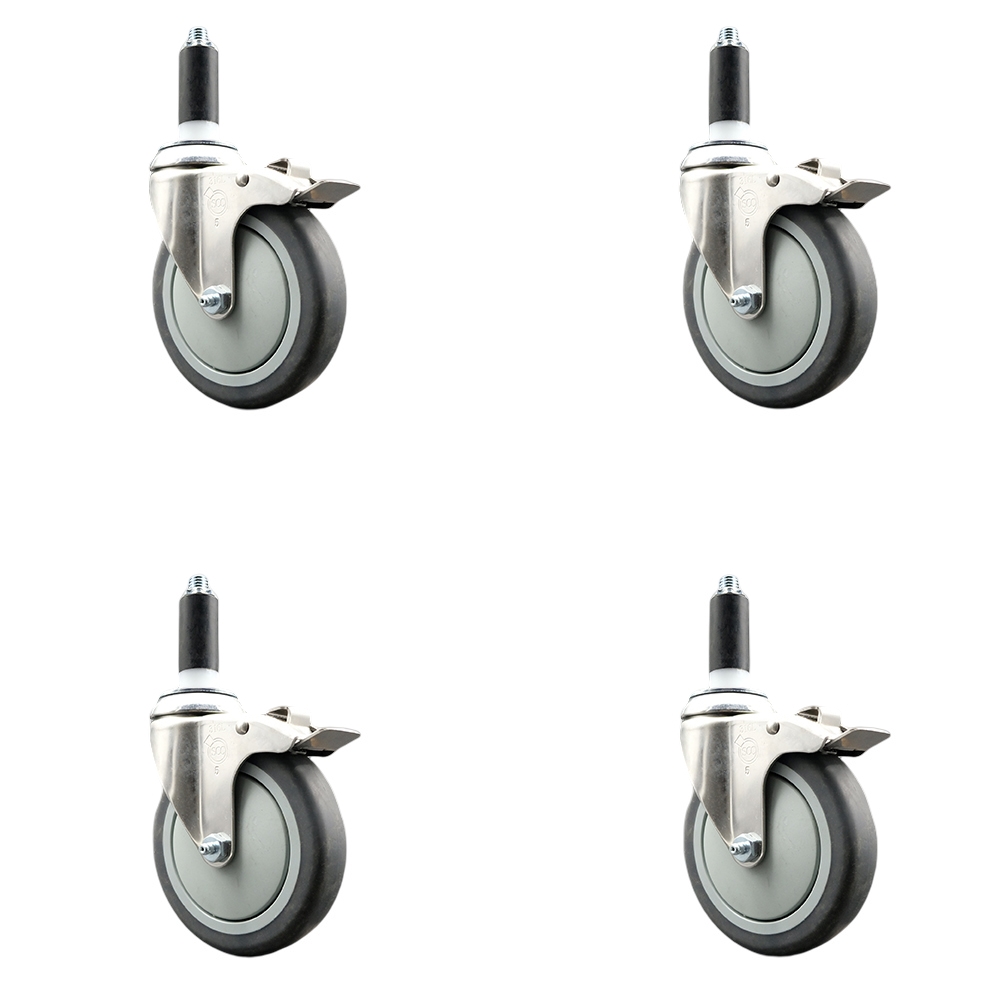 Thermoplastic Rubber Swivel Stem Caster Set of 4 with 5 Inch Caster Wheels - 1-1/8" Expanding Stems - 316 Stainless Steel Casters -Includes 4 Swivel Casters with Total Lock Brakes-Service Caster Brand — photo 1