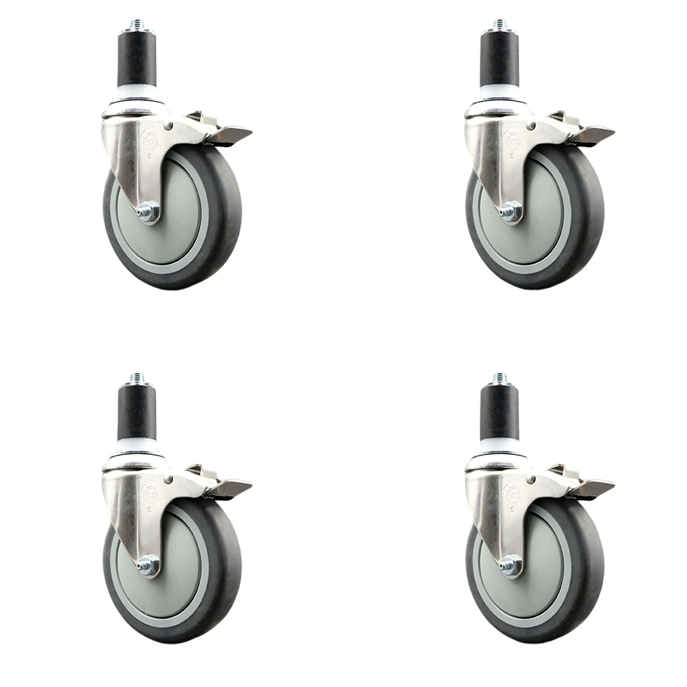Thermoplastic Rubber Swivel Stem Caster Set of 4 with 5 Inch Caster Wheels - 1-5/8" Expanding Stems - 316 Stainless Steel Casters -Includes 4 Swivel Casters with Total Lock Brakes-Service Caster Brand — photo 1