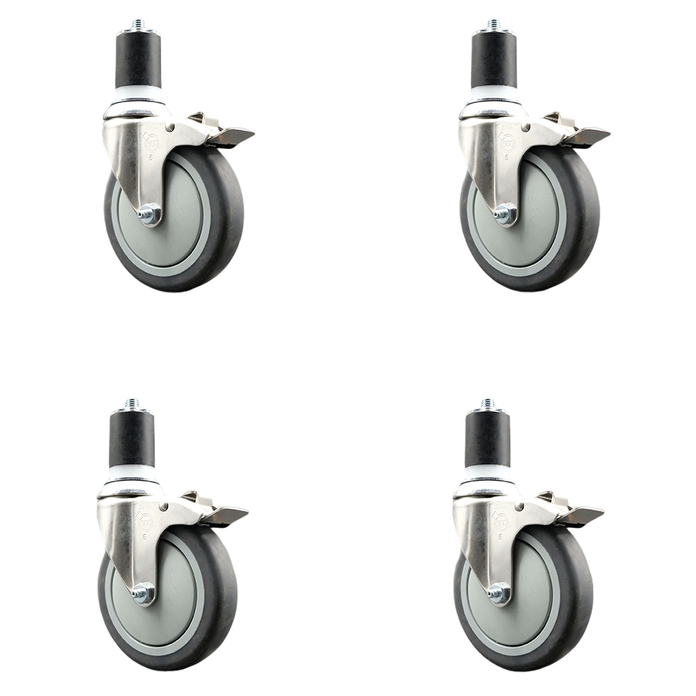 Thermoplastic Rubber Swivel Stem Caster Set of 4 with 5 Inch Caster Wheels - 1-7/8" Expanding Stems - 316 Stainless Steel Casters -Includes 4 Swivel Casters with Total Lock Brakes-Service Caster Brand — photo 1