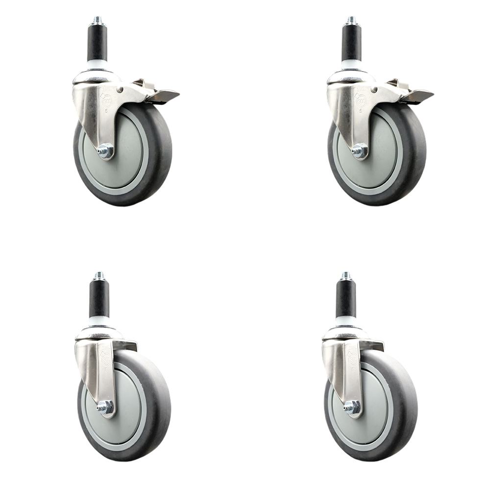 Thermoplastic Rubber Swivel Stem Caster Set of 4 with 5 Inch Caster Wheels- 1-3/8" Expanding Stem-316 Stainless Steel Casters-Includes 2 Swivel with Total Lock Brakes and 2 Swivel-Service Caster Brand — photo 1