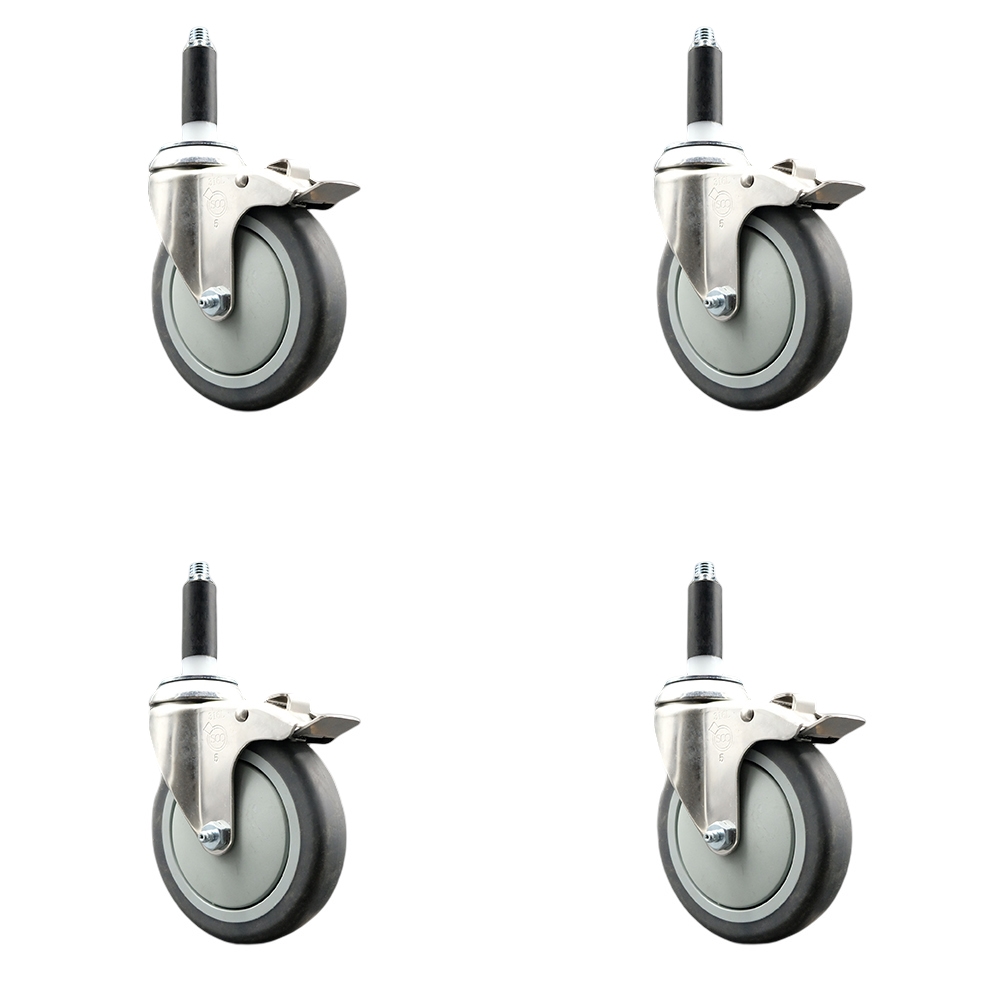 Thermoplastic Rubber Swivel Stem Caster Set of 4 with 5 Inch Caster Wheels - 3/4" Expanding Stems - 316 Stainless Steel Casters - Includes 4 Swivel Casters with Total Lock Brakes- Service Caster Brand — photo 1