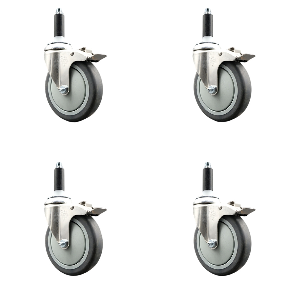 Thermoplastic Rubber Swivel Stem Caster Set of 4 with 5 Inch Caster Wheels - 7/8" Expanding Stems - 316 Stainless Steel Casters - Includes 4 Swivel Casters with Total Lock Brakes- Service Caster Brand — photo 1