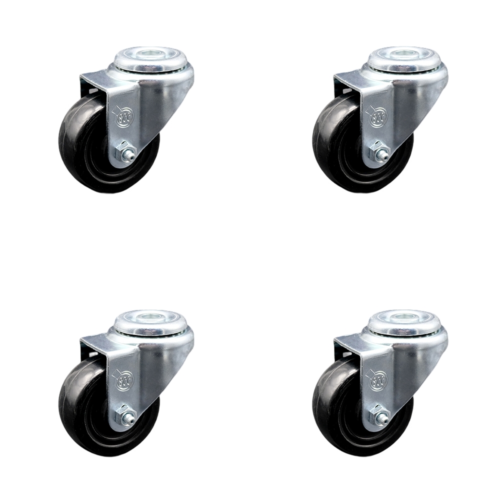 Stainless Steel Hard Rubber Swivel Bolt Hole Caster Set of 4 w/3" x 1.25" Black Wheels - Includes 4 Swivel - 1100 lbs Total Capacity - Service Caster Brand — photo 1