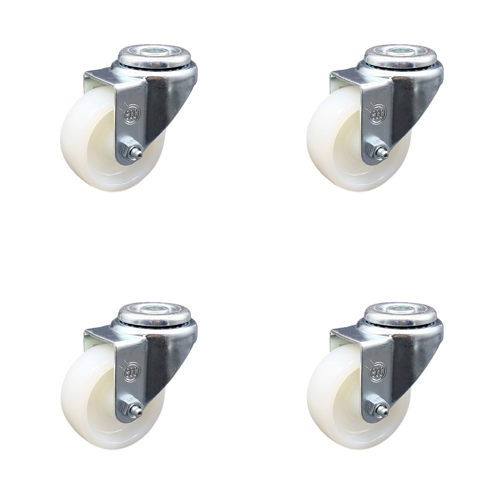 Stainless Steel Nylon Swivel Bolt Hole Caster Set of 4 w/3" x 1.25" White Wheels - Includes 4 Swivel - 1200 lbs Total Capacity - Service Caster Brand — photo 1