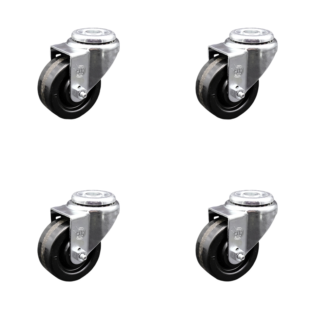 Stainless Steel Phenolic Swivel Bolt Hole Caster Set of 4 w/3" x 1.25" Black Wheels - Includes 4 Swivel - 1200 lbs Total Capacity - Service Caster Brand — photo 1