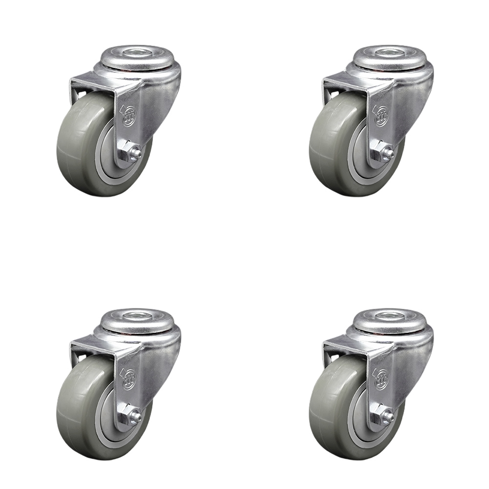Stainless Steel Polyurethane Swivel Bolt Hole Caster Set of 4 w/3" x 1.25" Gray Wheels - Includes 4 Swivel - 1200 lbs Total Capacity - Service Caster Brand — photo 1