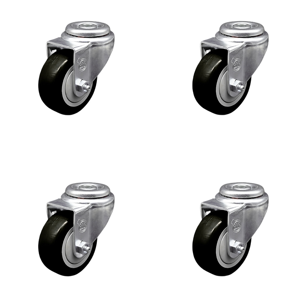 Stainless Steel Polyurethane Swivel Bolt Hole Caster Set of 4 w/3" x 1.25" Black Wheels - Includes 4 Swivel - 1200 lbs Total Capacity - Service Caster Brand — photo 1