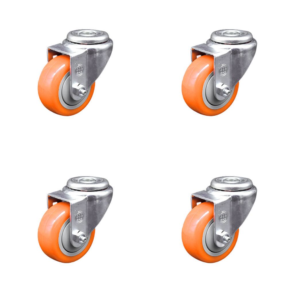 Stainless Steel Polyurethane Swivel Bolt Hole Caster Set of 4 w/3" x 1.25" Orange Wheels - Includes 4 Swivel - 1200 lbs Total Capacity - Service Caster Brand — photo 1