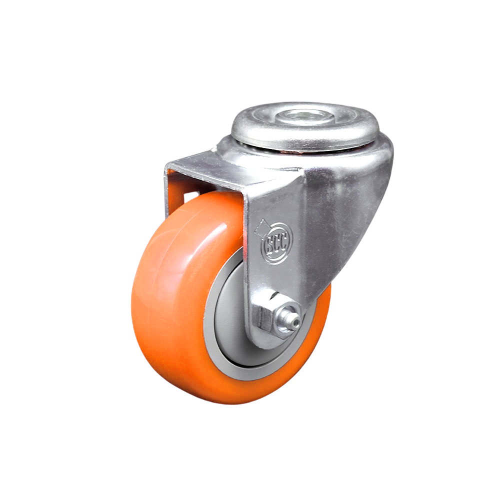 Stainless Steel Polyurethane Swivel Bolt Hole Caster w/3" x 1.25"  Orange Wheel - 300 lbs Capacity/Caster - Service Caster Brand — photo 1