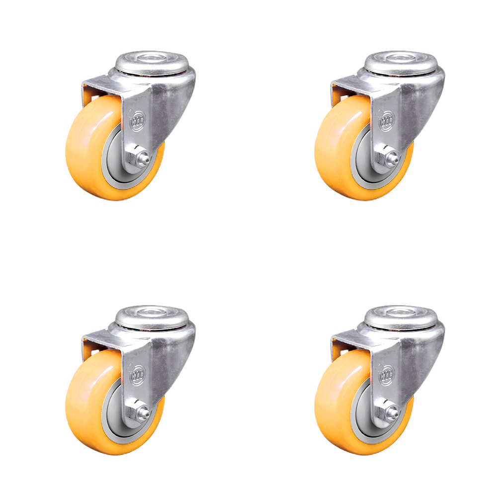 Stainless Steel Polyurethane Swivel Bolt Hole Caster Set of 4 w/3" x 1.25" Yellow Wheels - Includes 4 Swivel - 1200 lbs Total Capacity - Service Caster Brand — photo 1