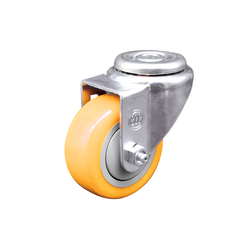 Stainless Steel Polyurethane Swivel Bolt Hole Caster w/3" x 1.25" Yellow Wheel - 300 lbs Capacity/Caster - Service Caster Brand — photo 1