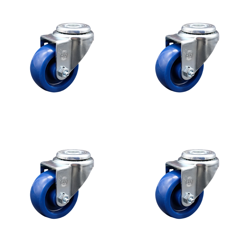 Stainless Steel Solid Polyurethane Swivel Bolt Hole Caster Set of 4 w/3" x 1.25" Blue Wheels - Includes 4 Swivel - 1200 lbs Total Capacity - Service Caster Brand — photo 1