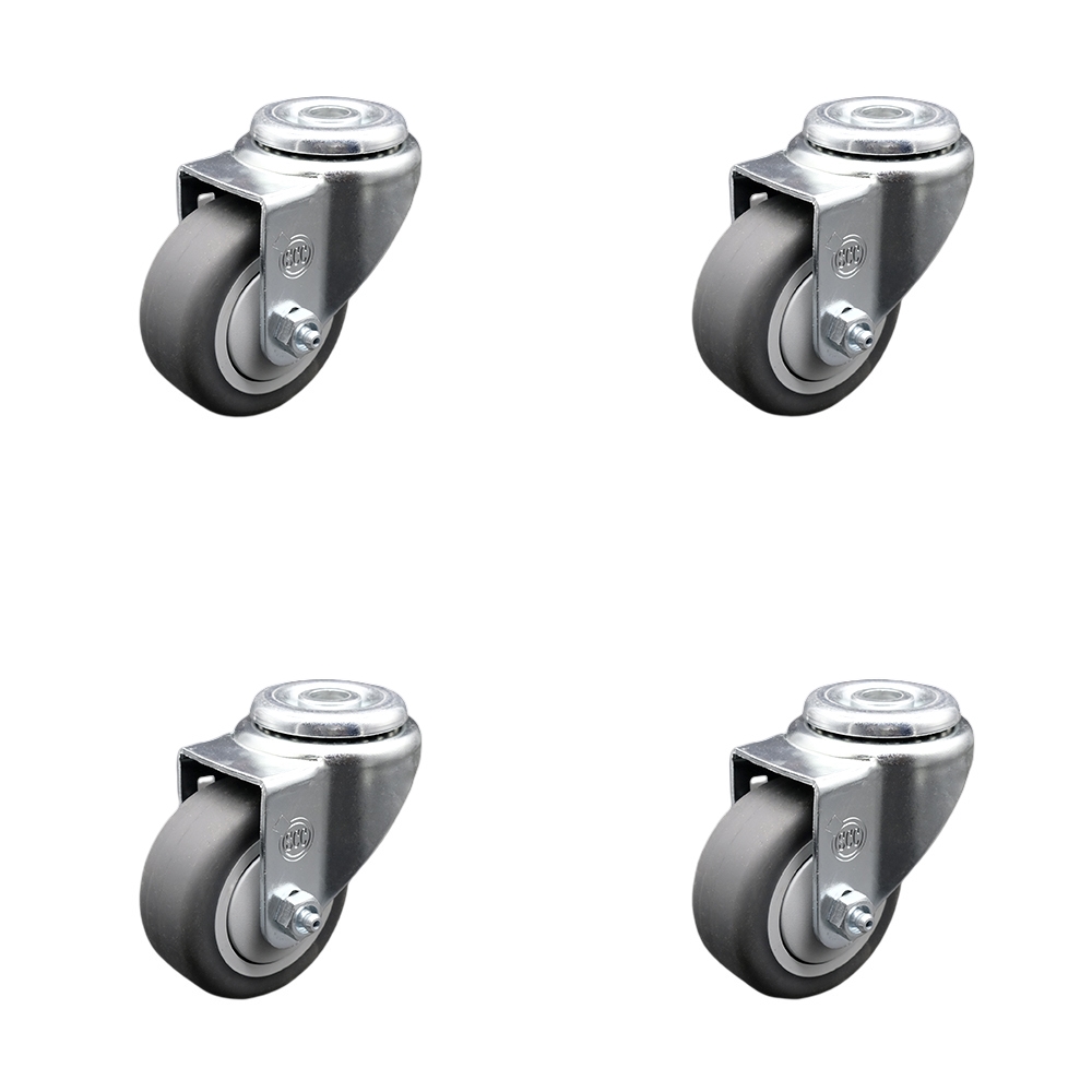Stainless Steel Thermoplastic Rubber Swivel Bolt Hole Caster Set of 4 w/3" x 1.25" Gray Wheels - Includes 4 Swivel - 840 lbs Total Capacity - Service Caster Brand — photo 1