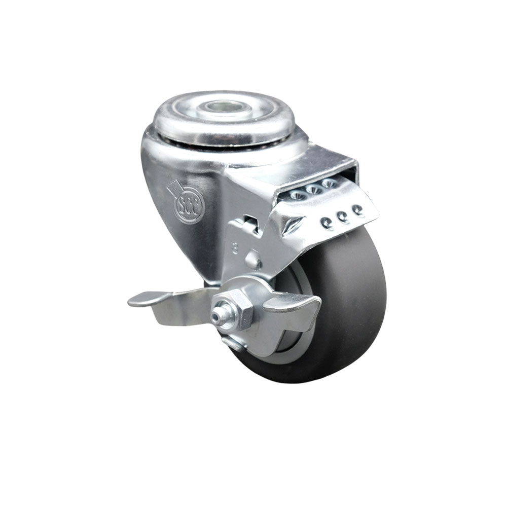 Stainless Steel Thermoplastic Rubber Swivel Bolt Hole Caster - 3" x 1.25" Gray Wheel & Top Locking Brake - 210 lbs Capacity/Caster - Service Caster Brand — photo 1
