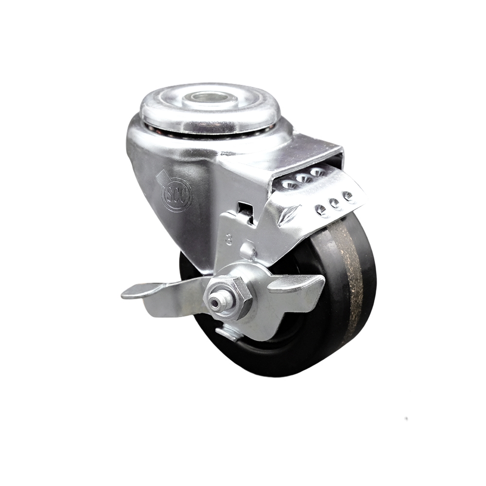 Stainless Steel Phenolic Swivel Bolt Hole Caster w/3.5" x 1.25" Black Wheel & Top Locking Brake - 300 lbs Capacity/Caster - Service Caster Brand — photo 1