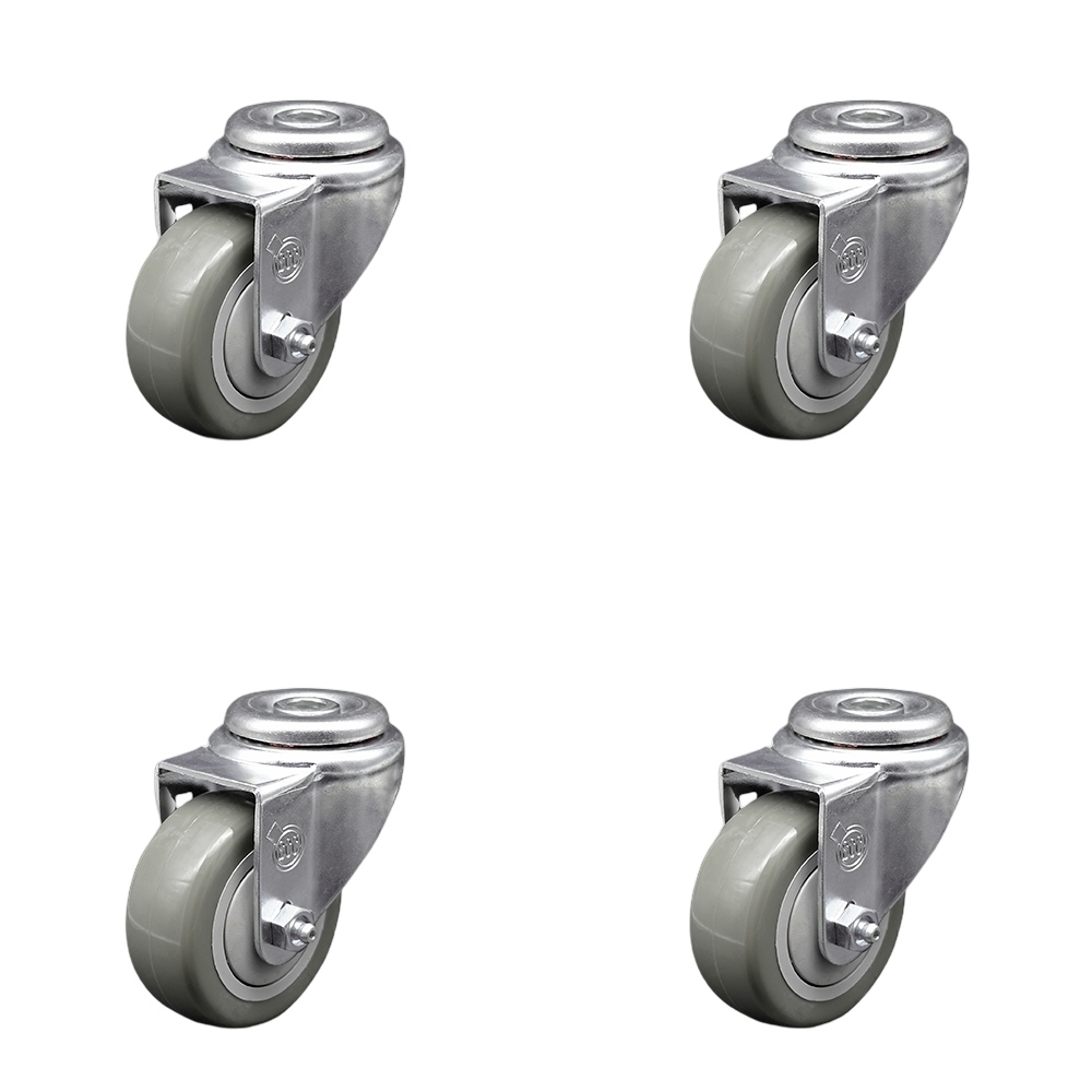 Stainless Steel Polyurethane Swivel Bolt Hole Caster Set of 4 w/3.5" x 1.25" Gray Wheels - Includes 4 Swivel - 1200 lbs Total Capacity - Service Caster Brand — photo 1