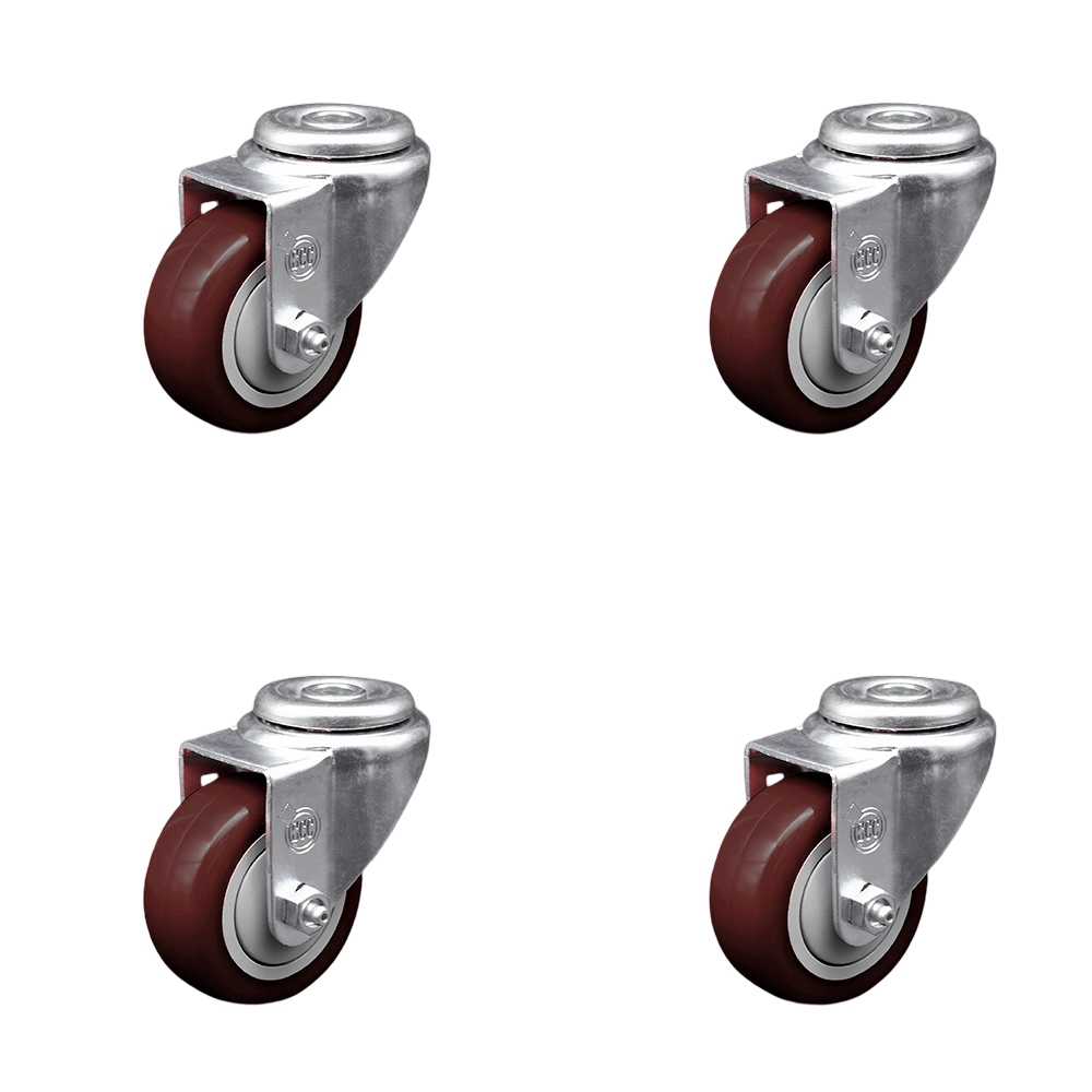 Stainless Steel Polyurethane Swivel Bolt Hole Caster Set of 4 w/3.5" x 1.25" Maroon Wheels - Includes 4 Swivel - 1200 lbs Total Capacity - Service Caster Brand — photo 1