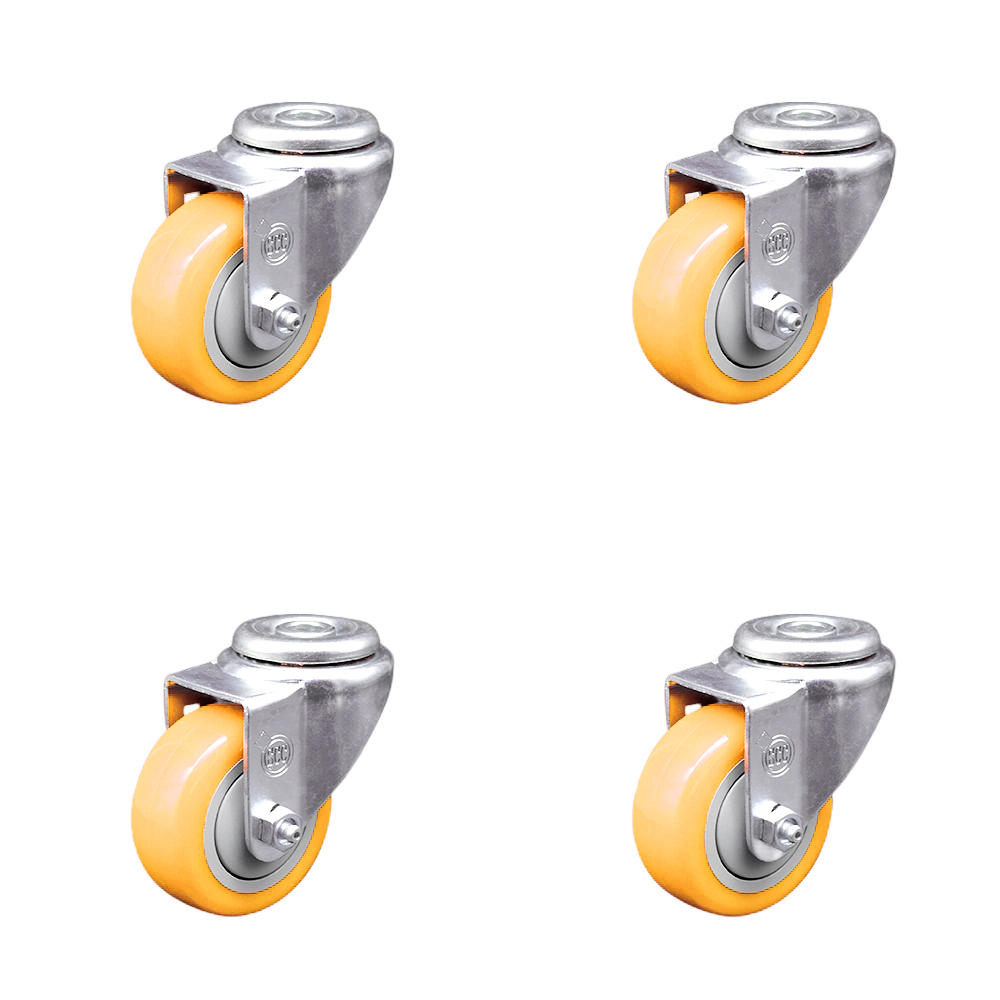 Stainless Steel Polyurethane Swivel Bolt Hole Caster Set of 4 w/3.5" x 1.25" Yellow Wheels - Includes 4 Swivel - 1200 lbs Total Capacity - Service Caster Brand — photo 1