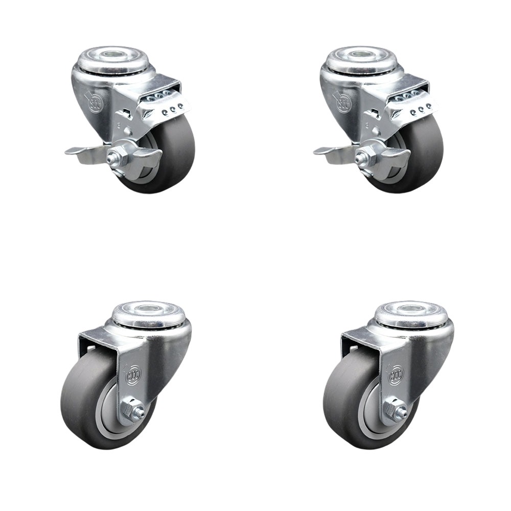 Stainless Steel Thermoplastic Rubber Swivel Bolt Hole Caster Set of 4 - 3.5" x 1.25" Gray Wheels - Includes 2 with Top Locking Brakes - 920 lbs Total Capacity - Service Caster Brand — photo 1