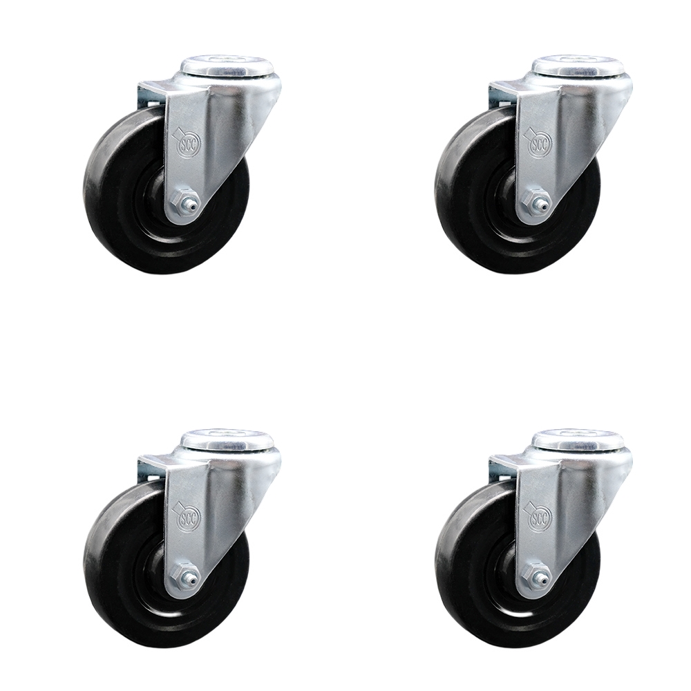 Stainless Steel Hard Rubber Swivel Bolt Hole Caster Set of 4 w/4" x 1.25" Black Wheels - Includes 4 Swivel - 1200 lbs Total Capacity - Service Caster Brand — photo 1
