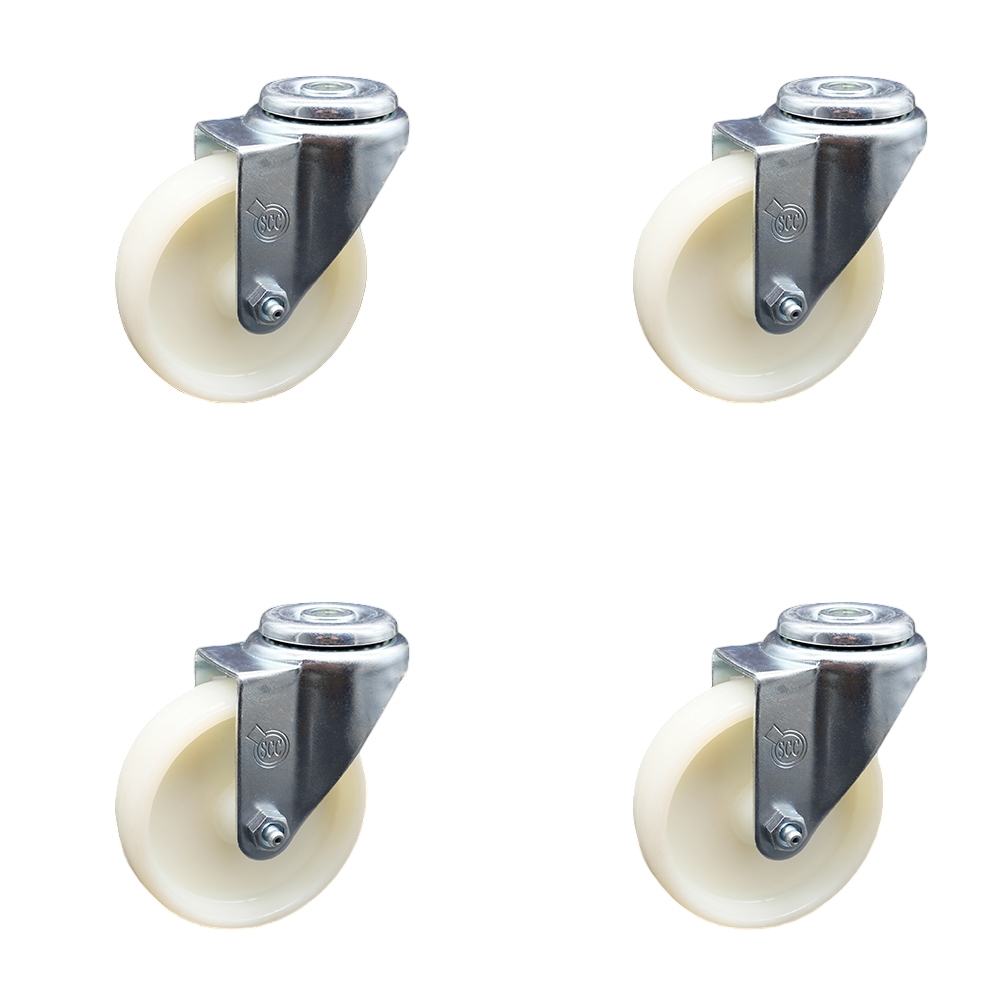 Stainless Steel Nylon Swivel Bolt Hole Caster Set of 4 w/4" x 1.25" White Wheels - Includes 4 Swivel - 1200 lbs Total Capacity - Service Caster Brand — photo 1