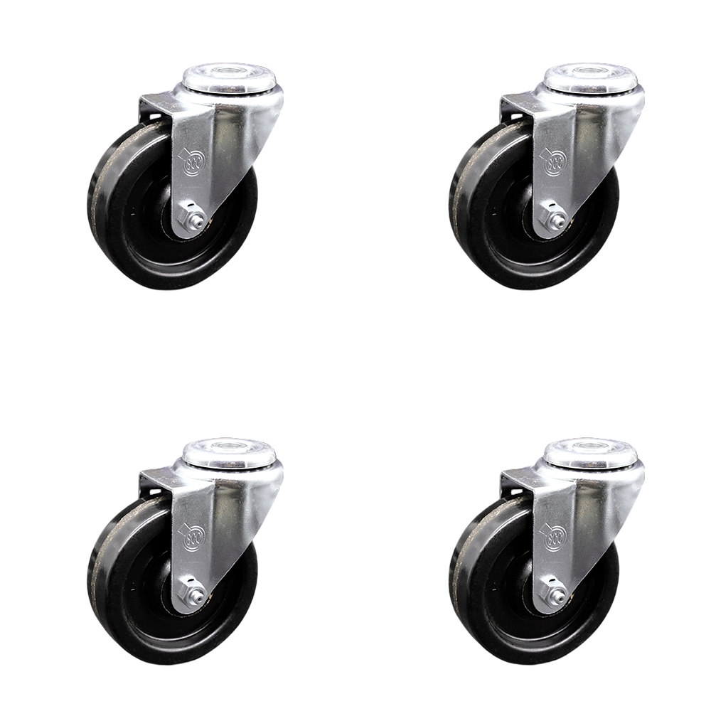 Stainless Steel Phenolic Swivel Bolt Hole Caster Set of 4 w/4" x 1.25" Black Wheels - Includes 4 Swivel - 1200 lbs Total Capacity - Service Caster Brand — photo 1