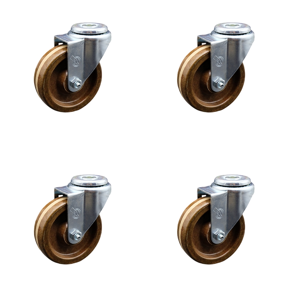 Stainless Steel High Temperature Phenolic Swivel Bolt Hole Caster Set of 4 w/4" x 1.25" Brown Wheels - Includes 4 Swivel - 1200 lbs Total Capacity - Service Caster Brand — photo 1