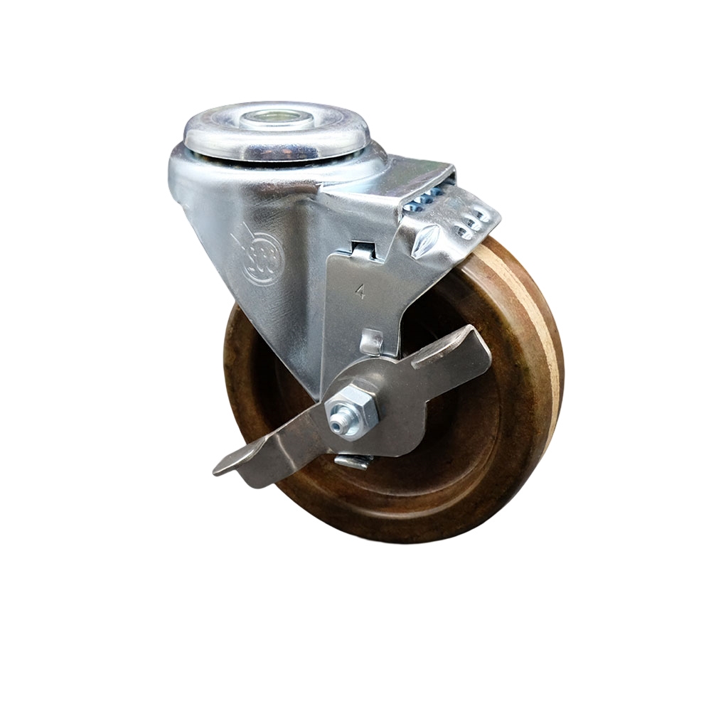 Stainless Steel High Temp Phenolic Swivel Bolt Hole Caster w/4" x 1.25" Brown Wheel & Top Locking Brake - 300 lbs Capacity/Caster - Service Caster Brand — photo 1