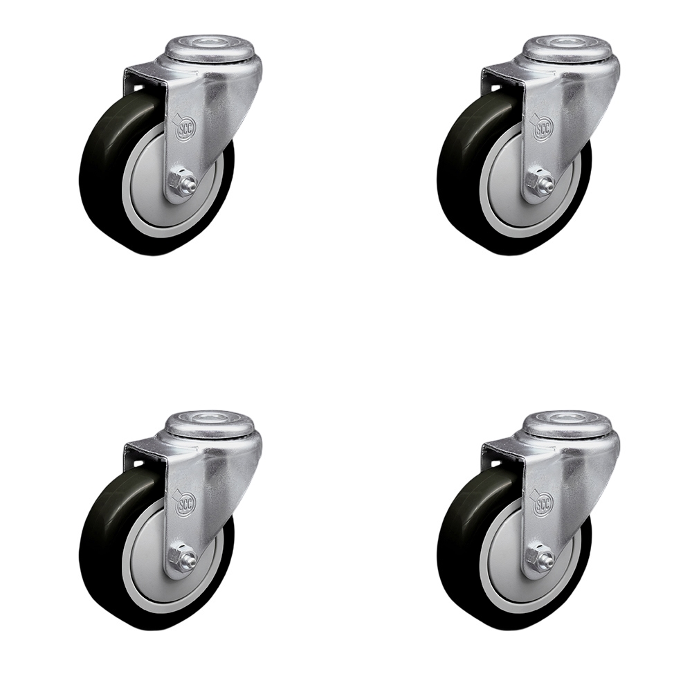 Stainless Steel Polyurethane Swivel Bolt Hole Caster Set of 4 w/4" x 1.25" Black Wheels - Includes 4 Swivel - 1400 lbs Total Capacity - Service Caster Brand — photo 1