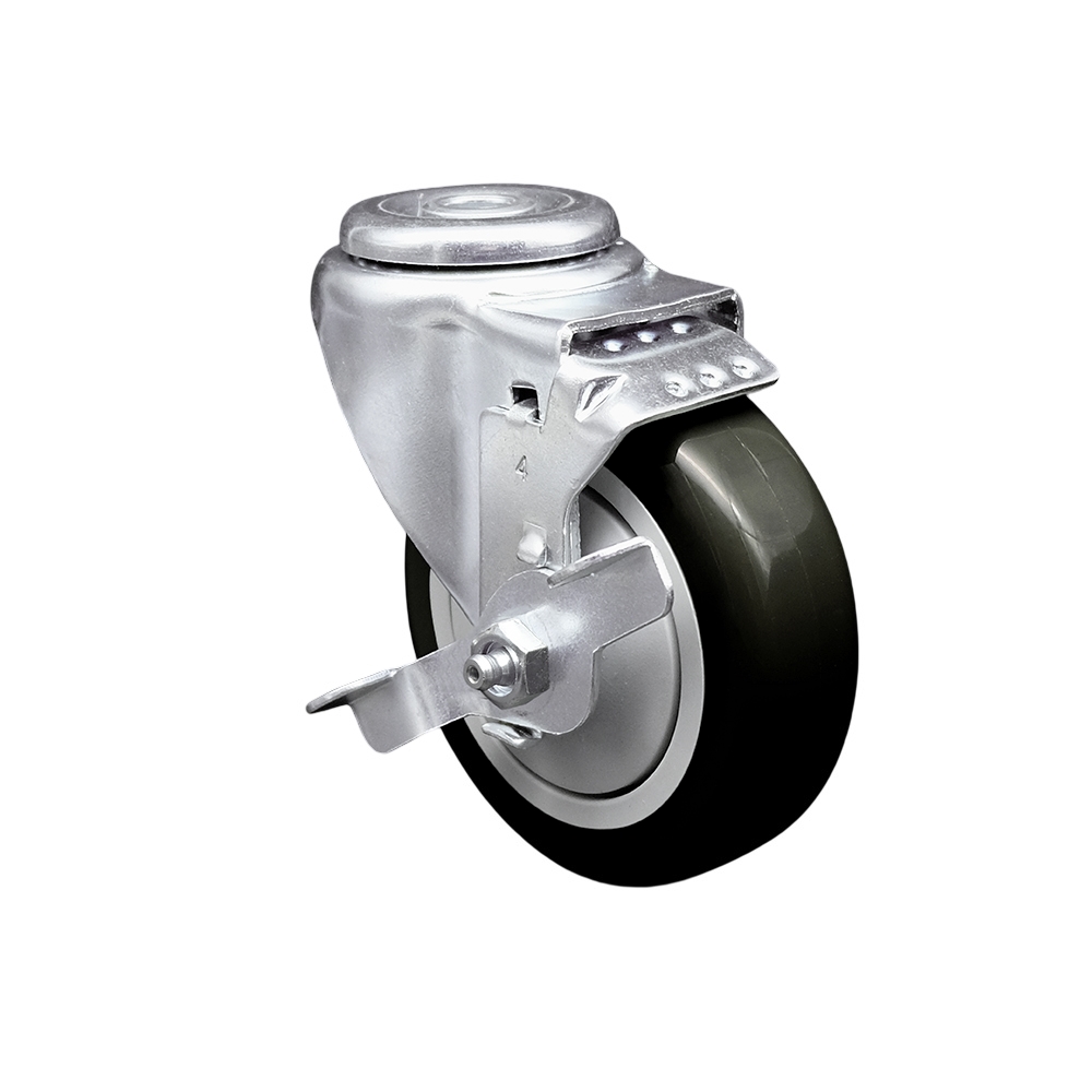 Stainless Steel Polyurethane Swivel Bolt Hole Caster w/4" x 1.25" Black Wheel & Top Locking Brake - 350 lbs Capacity/Caster - Service Caster Brand — photo 1