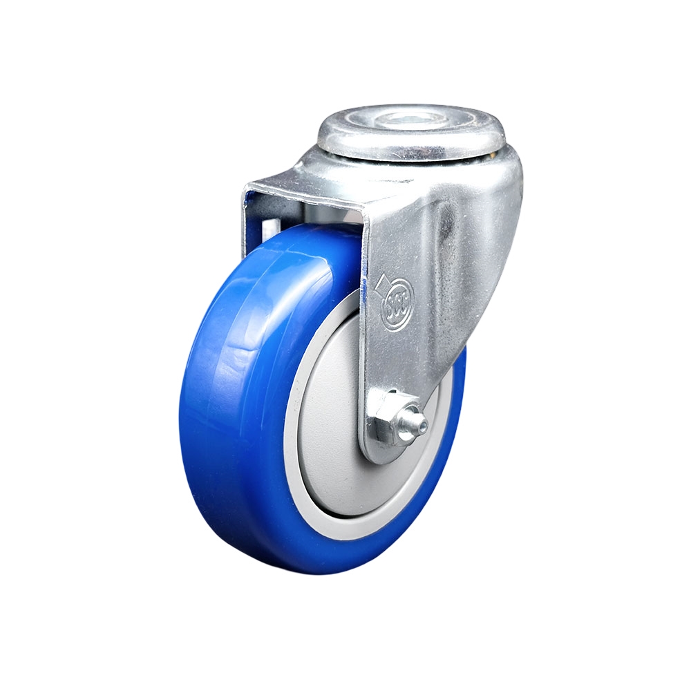 Stainless Steel Polyurethane Swivel Bolt Hole Caster w/4" x 1.25"  Blue Wheel - 350 lbs Capacity/Caster - Service Caster Brand — photo 1