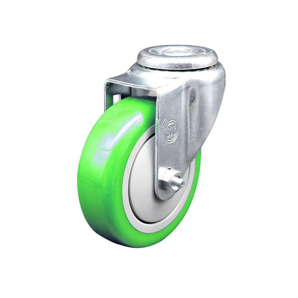 Stainless Steel Polyurethane Swivel Bolt Hole Caster w/4" x 1.25"  Green Wheel - 350 lbs Capacity/Caster - Service Caster Brand — photo 1
