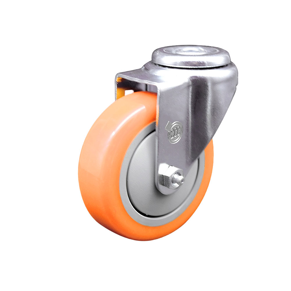 Stainless Steel Polyurethane Swivel Bolt Hole Caster w/4" x 1.25"  Orange Wheel - 350 lbs Capacity/Caster - Service Caster Brand — photo 1