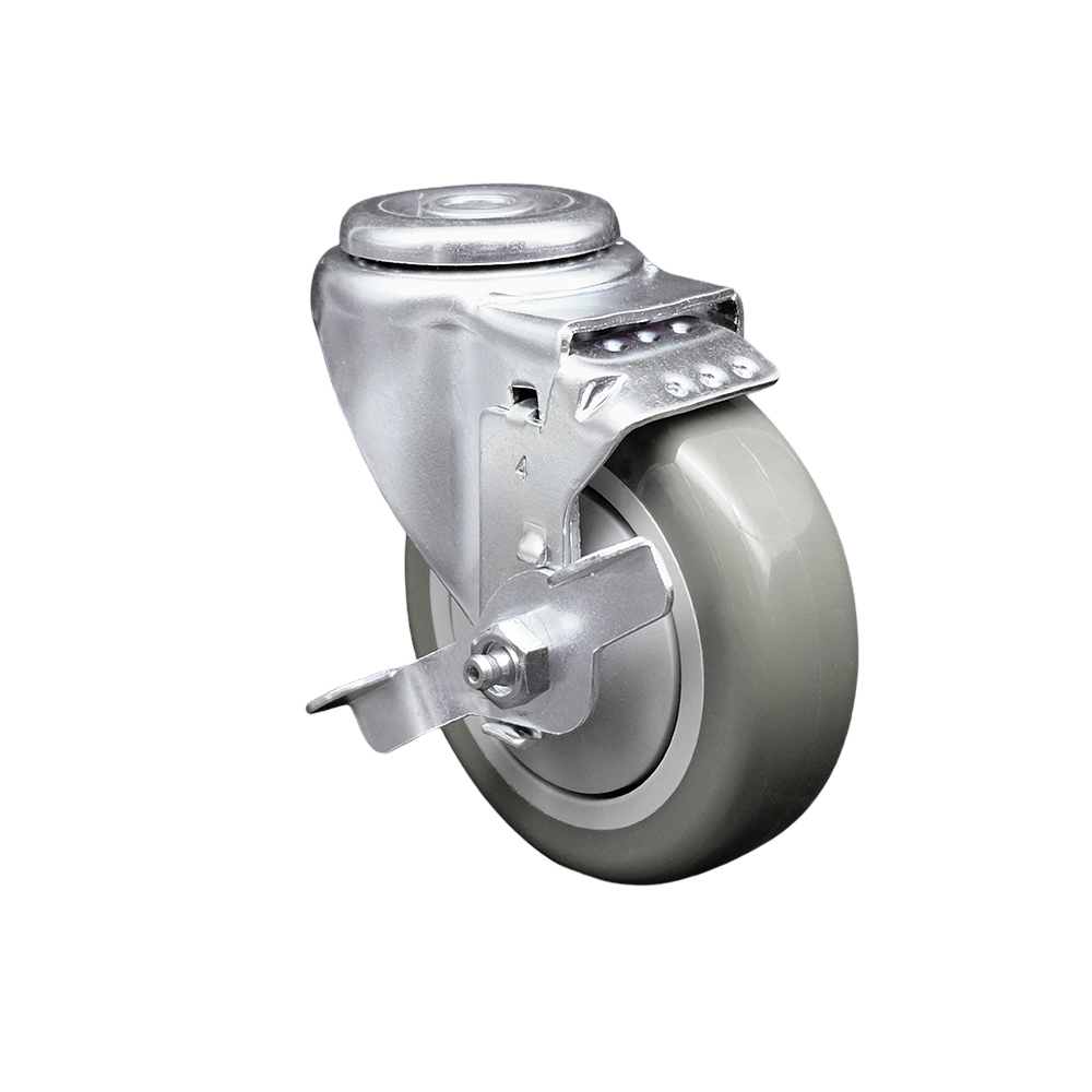 Stainless Steel Polyurethane Swivel Bolt Hole Caster w/4" x 1.25"  Gray Wheel & Top Locking Brake - 350 lbs Capacity/Caster - Service Caster Brand — photo 1