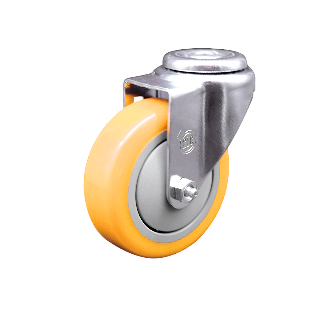 Stainless Steel Polyurethane Swivel Bolt Hole Caster w/4" x 1.25"  Yellow Wheel - 350 lbs Capacity/Caster - Service Caster Brand — photo 1