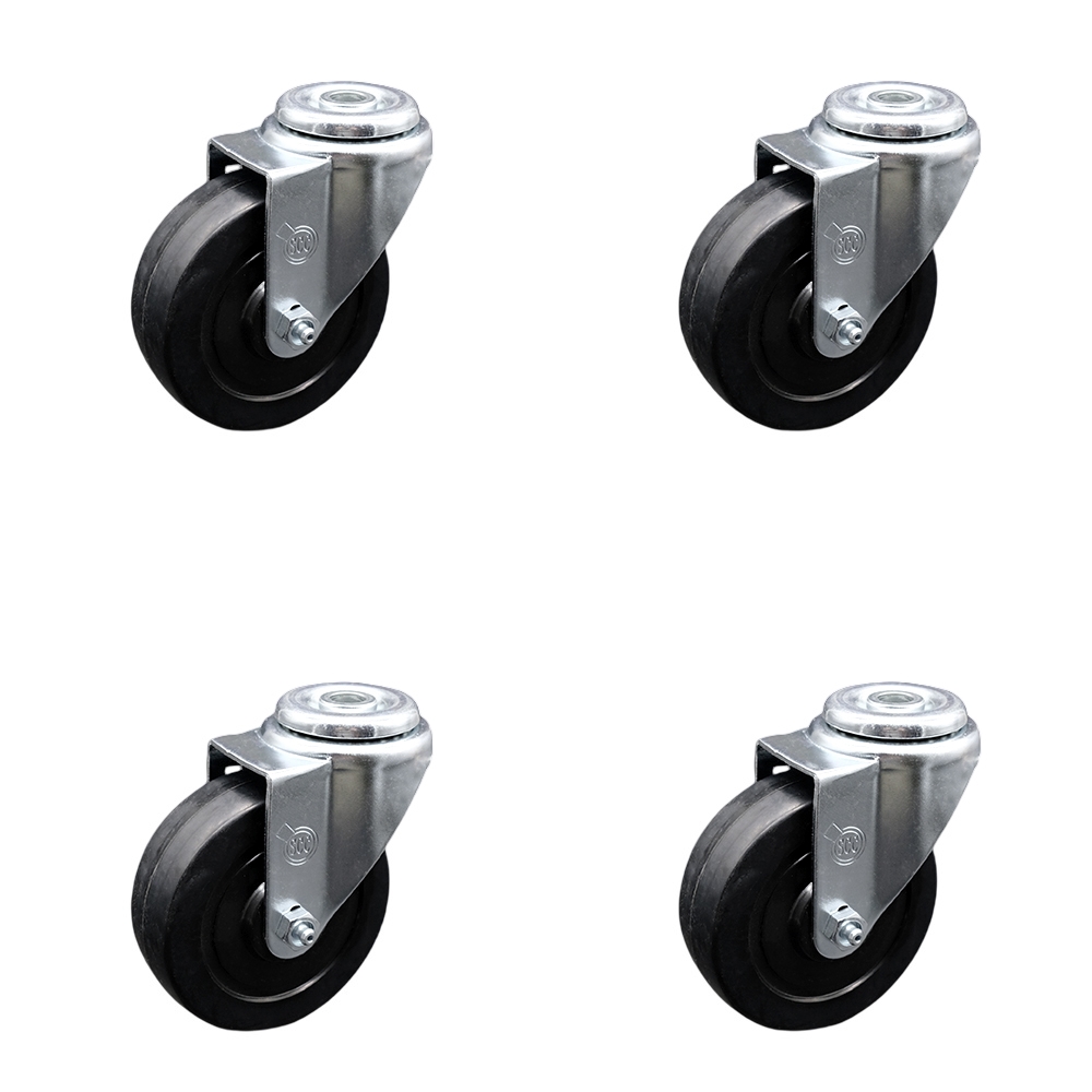 Stainless Steel Soft Rubber Swivel Bolt Hole Caster Set of 4 w/4" x 1.25" Black Wheels - Includes 4 Swivel - 800 lbs Total Capacity - Service Caster Brand — photo 1