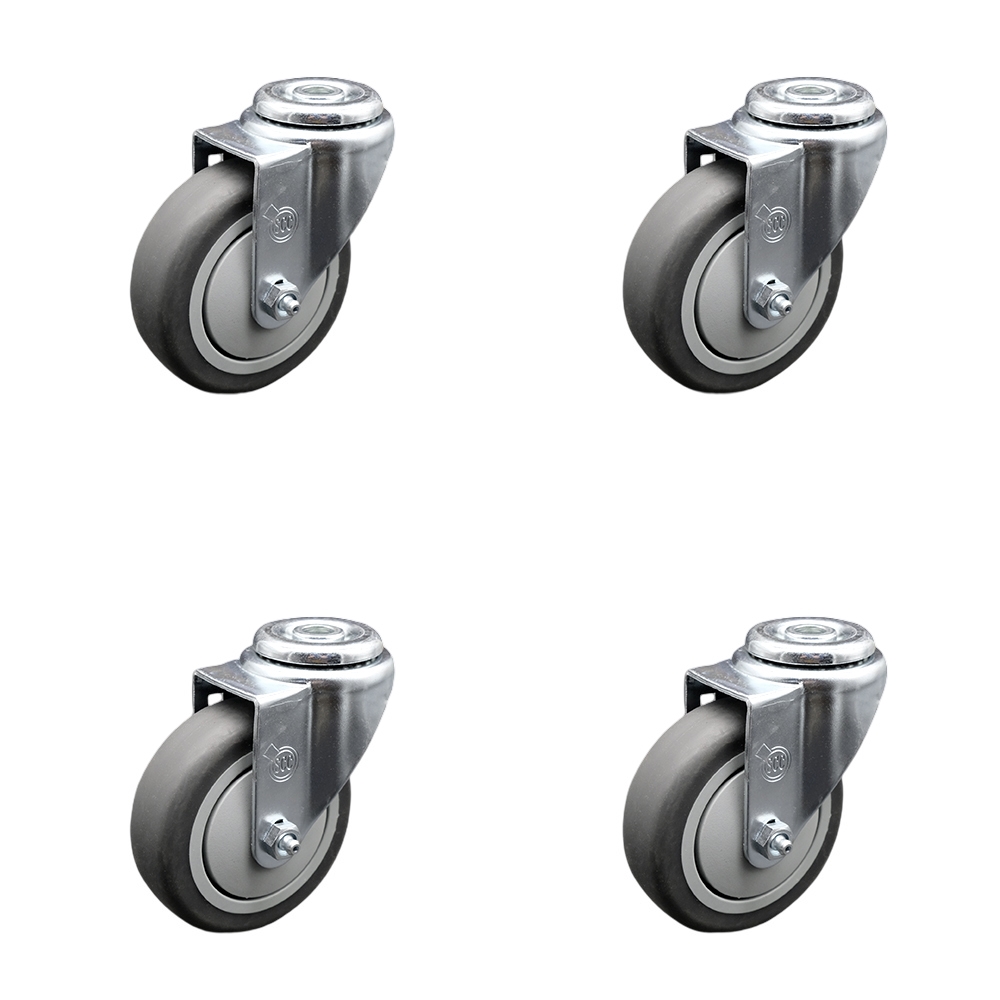 Stainless Steel Thermoplastic Rubber Swivel Bolt Hole Caster Set of 4 w/4" x 1.25" Gray Wheels - Includes 4 Swivel - 1000 lbs Total Capacity - Service Caster Brand — photo 1