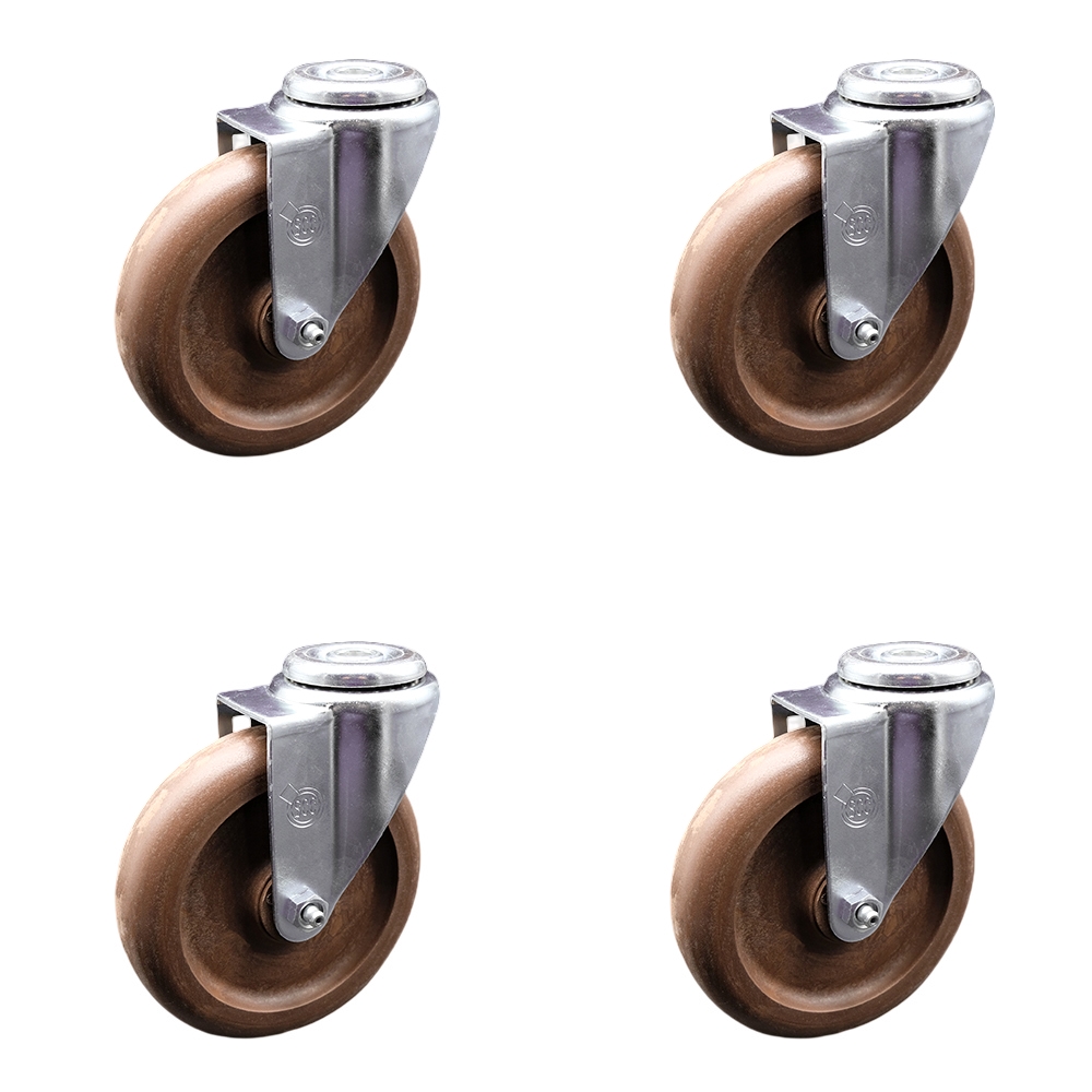 Stainless Steel High Temp Glass Filled Nylon Swivel Bolt Hole Caster Set of 4 w/5" x 1.25" Brown Wheels - Includes 4 Swivel - 1400 lbs Total Capacity - Service Caster Brand — photo 1