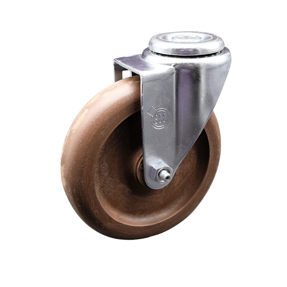 Stainless Steel High Temp Glass Filled Nylon Swivel Bolt Hole Caster w/5" x 1.25" Brown Wheel - 350 lbs Capacity/Caster - Service Caster Brand — photo 1