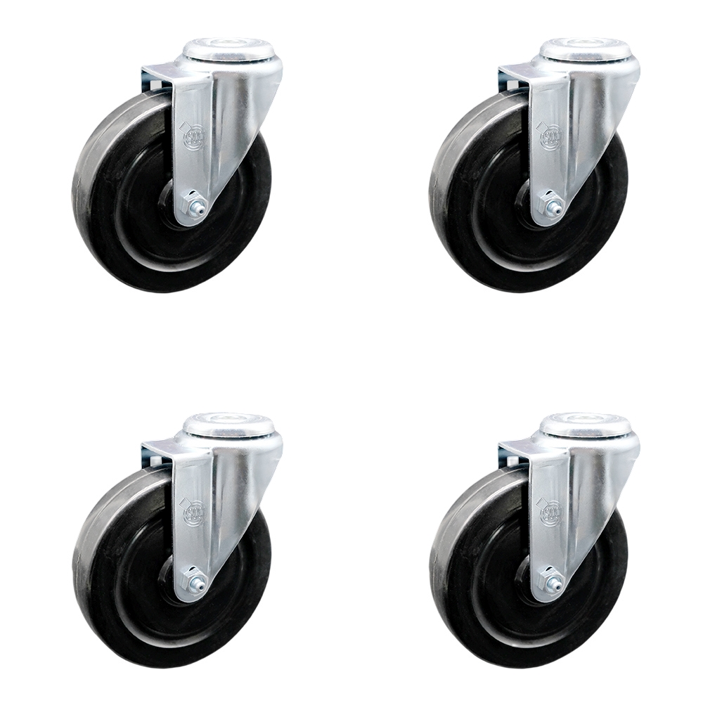 Stainless Steel Hard Rubber Swivel Bolt Hole Caster Set of 4 w/5" x 1.25" Black Wheels - Includes 4 Swivel - 1200 lbs Total Capacity - Service Caster Brand — photo 1