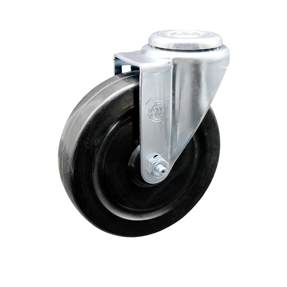 Stainless Steel Hard Rubber Swivel Bolt Hole Caster w/5" x 1.25" Black Wheel - 300 lbs Capacity/Caster - Service Caster Brand — photo 1