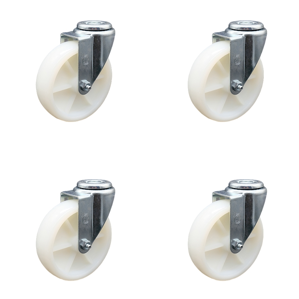 Stainless Steel Nylon Swivel Bolt Hole Caster Set of 4 w/5" x 1.25" White Wheels - Includes 4 Swivel - 1200 lbs Total Capacity - Service Caster Brand — photo 1