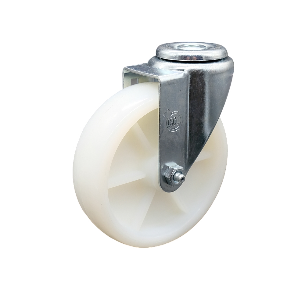 Stainless Steel Nylon Swivel Bolt Hole Caster w/5" x 1.25" White Wheel - 300 lbs Capacity/Caster - Service Caster Brand — photo 1