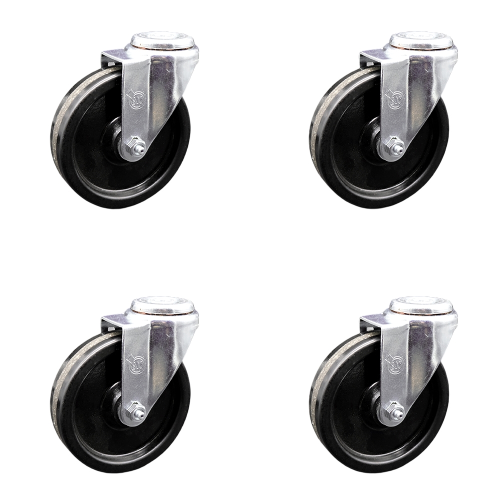 Stainless Steel Phenolic Swivel Bolt Hole Caster Set of 4 w/5" x 1.25" Black Wheels - Includes 4 Swivel - 1200 lbs Total Capacity - Service Caster Brand — photo 1