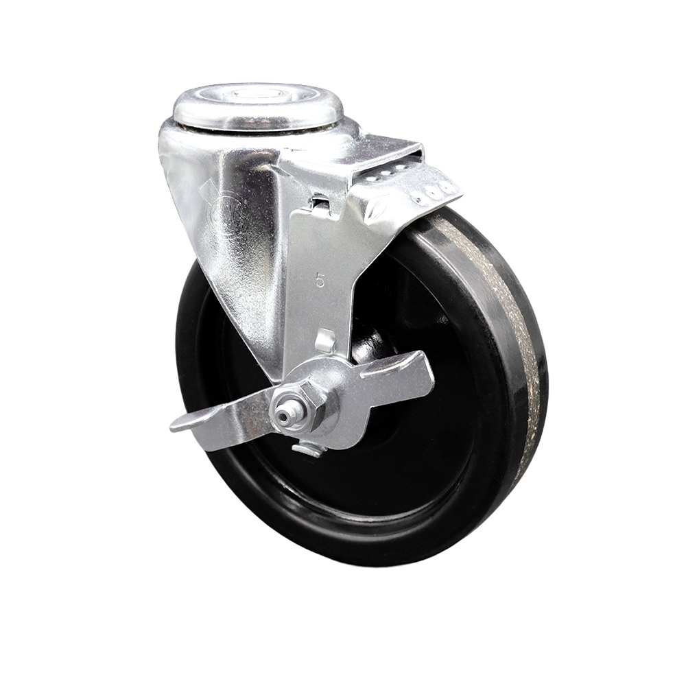 Stainless Steel Phenolic Swivel Bolt Hole Caster w/5" x 1.25" Black Wheel & Top Locking Brake - 300 lbs Capacity/Caster - Service Caster Brand — photo 1