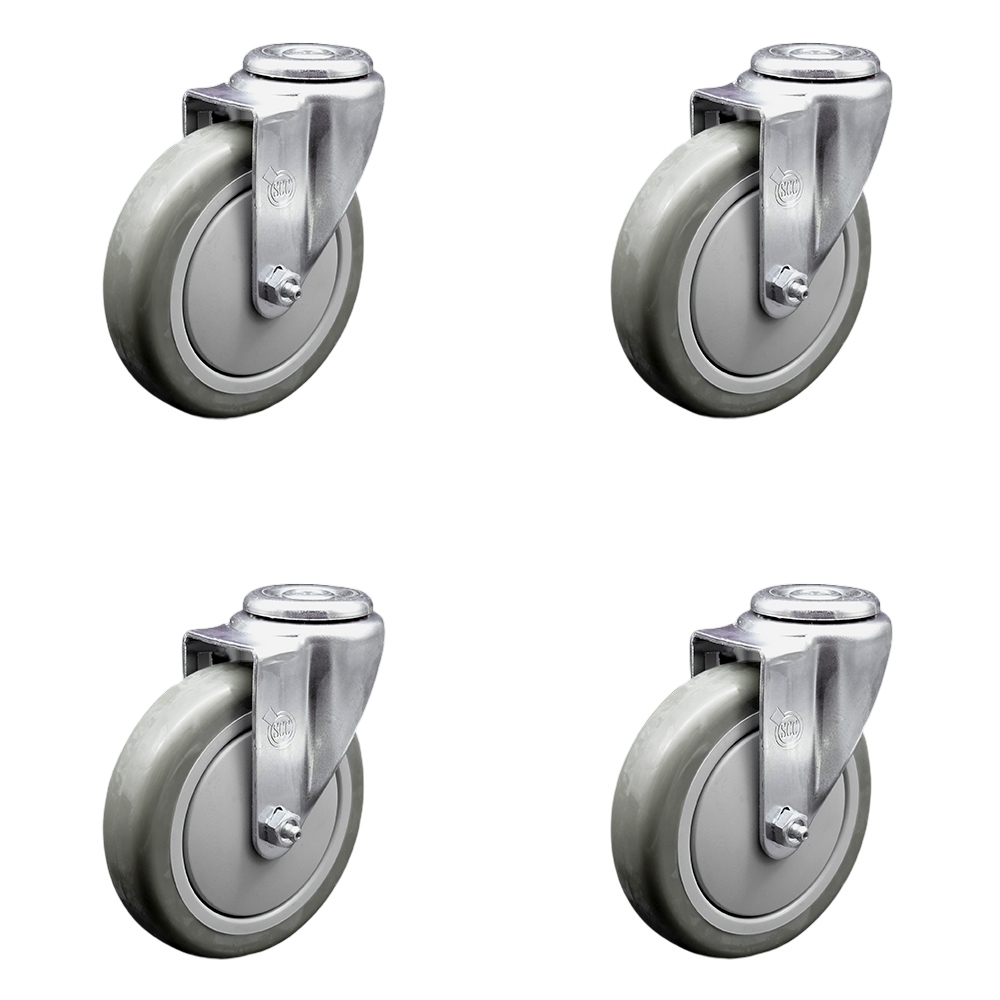 Stainless Steel Polyurethane Swivel Bolt Hole Caster Set of 4 w/5" x 1.25" Gray Wheels - Includes 4 Swivel - 1400 lbs Total Capacity - Service Caster Brand — photo 1