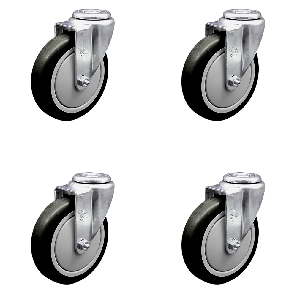 Stainless Steel Polyurethane Swivel Bolt Hole Caster Set of 4 w/5" x 1.25" Black Wheels - Includes 4 Swivel - 1400 lbs Total Capacity - Service Caster Brand — photo 1