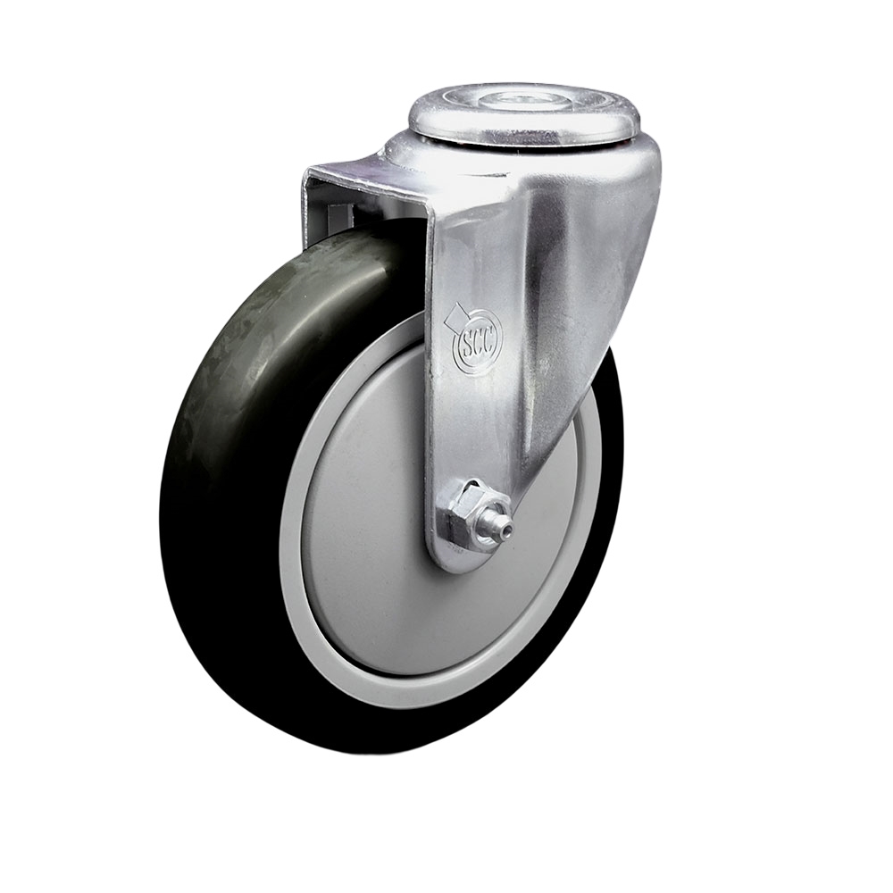 Stainless Steel Polyurethane Swivel Bolt Hole Caster w/5" x 1.25"  Black Wheel - 350 lbs Capacity/Caster - Service Caster Brand — photo 1