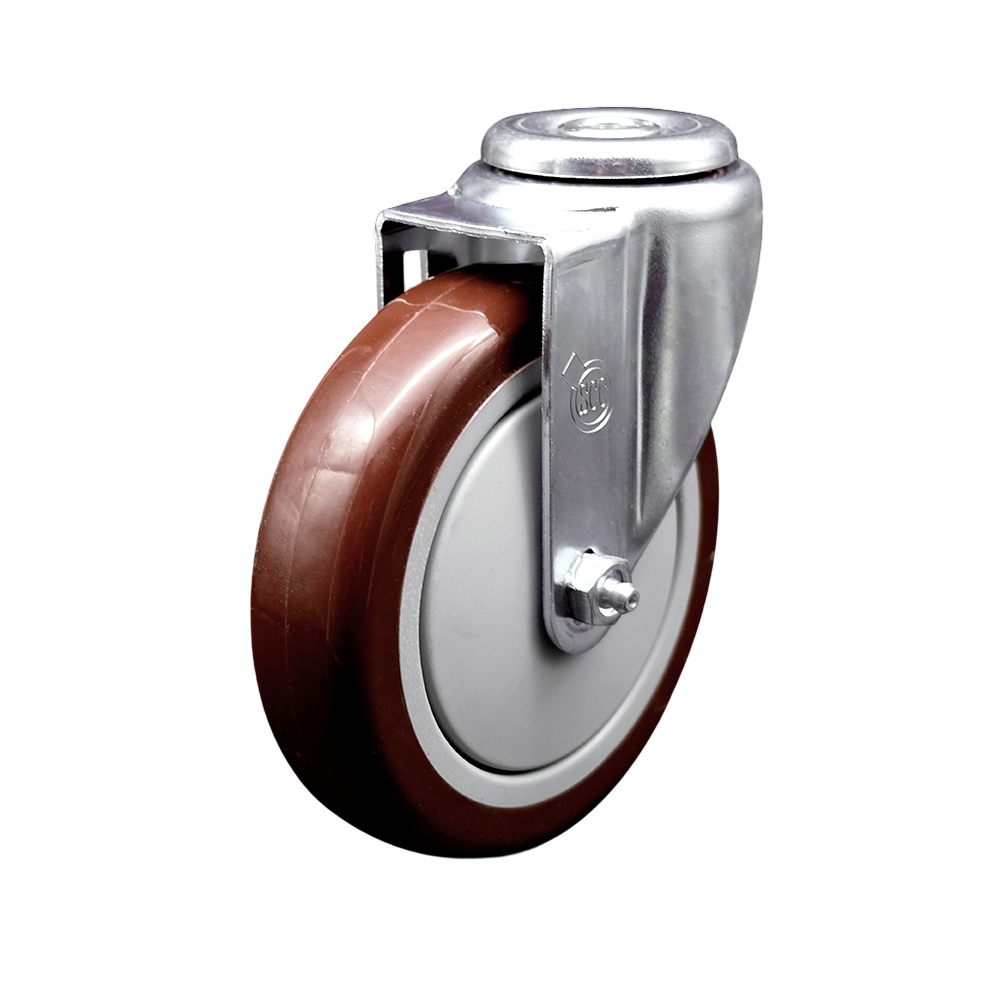 Stainless Steel Polyurethane Swivel Bolt Hole Caster w/5" x 1.25"  Maroon Wheel - 350 lbs Capacity/Caster - Service Caster Brand — photo 1